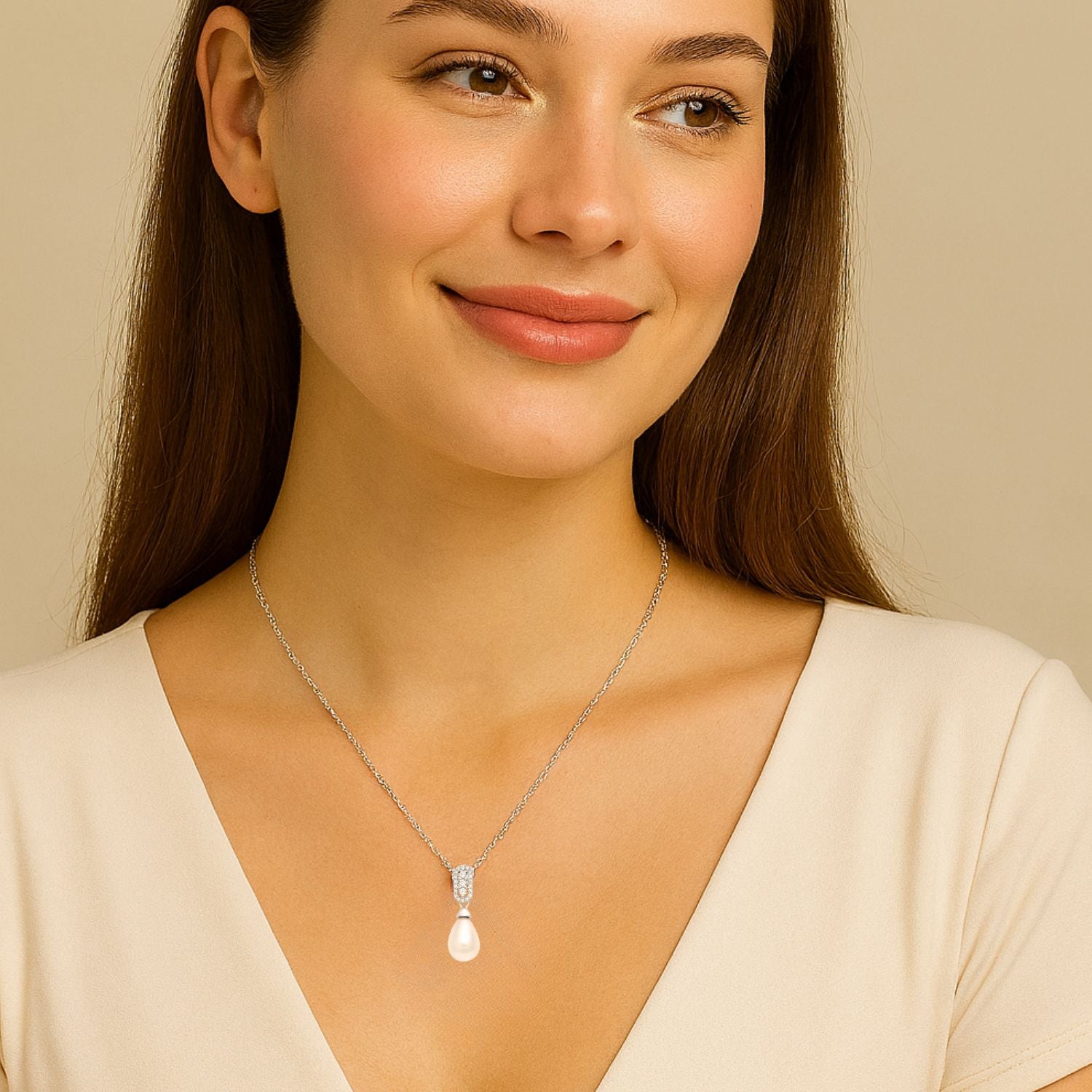 Pearl Drop Elegant Bail Necklace – Sterling Silver