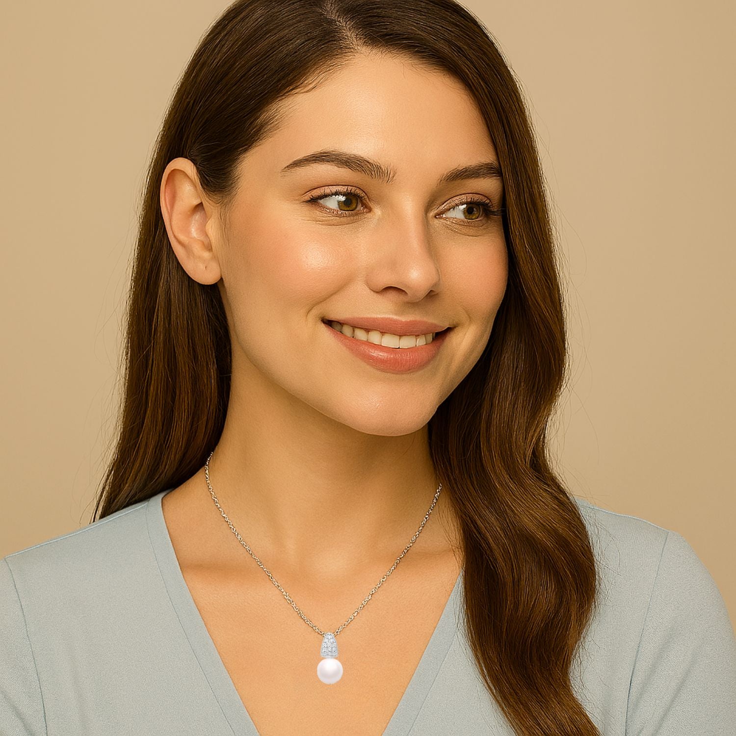 Pearl Geometric Triangle Bail Necklace – Sterling Silver