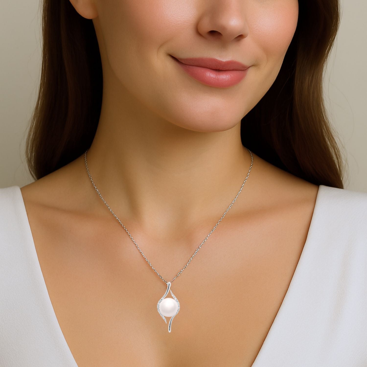 Pearl Modern Wave Necklace – Sterling Silver