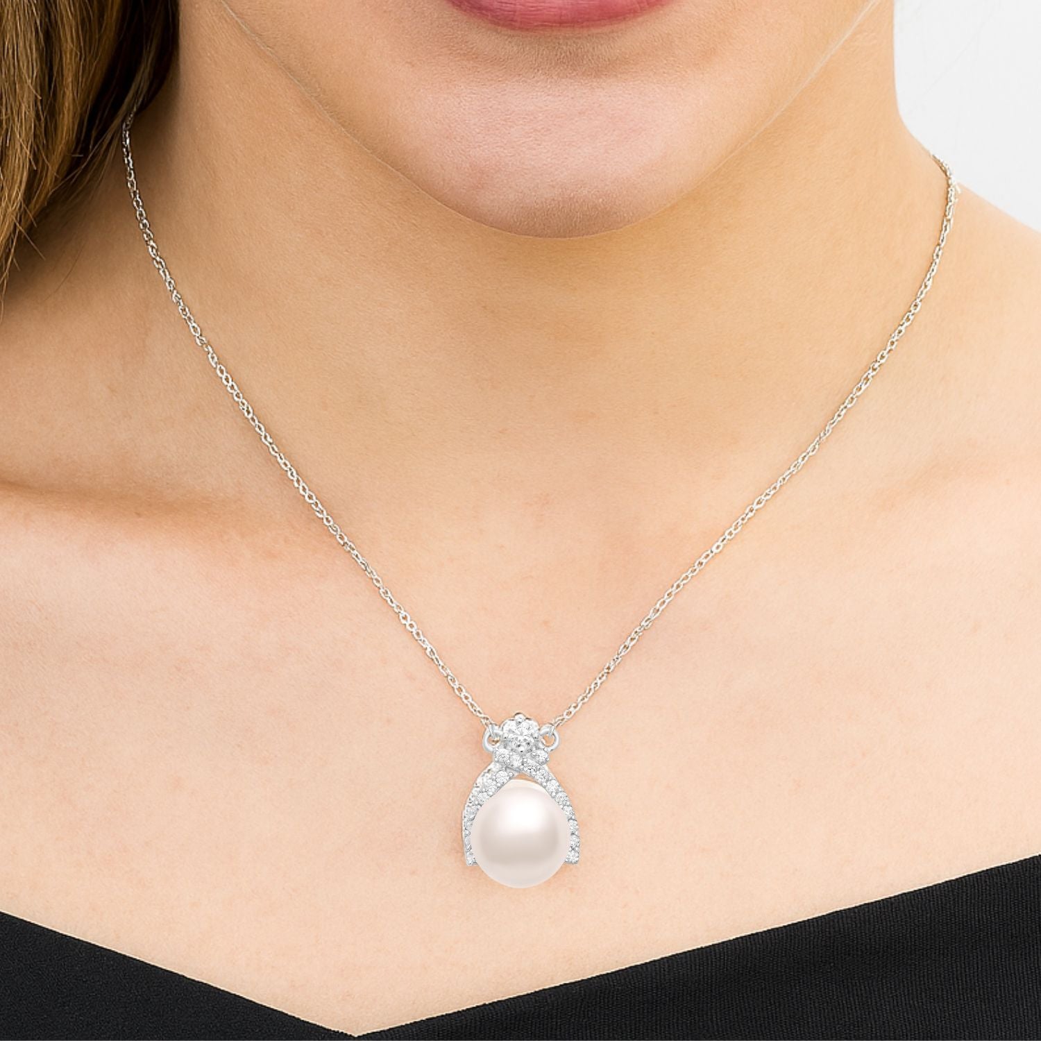 Pearl Classic Ribbon Necklace – Sterling Silver