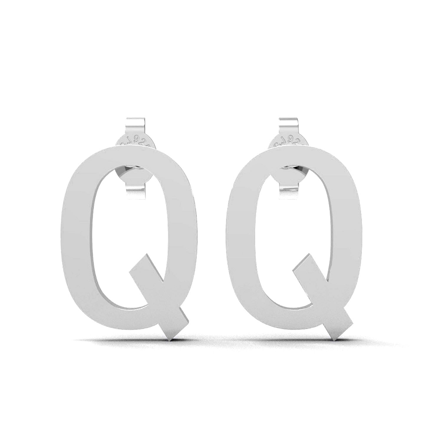 Orecchino a bottone con monogramma iniziale "Q" – Argento Sterling