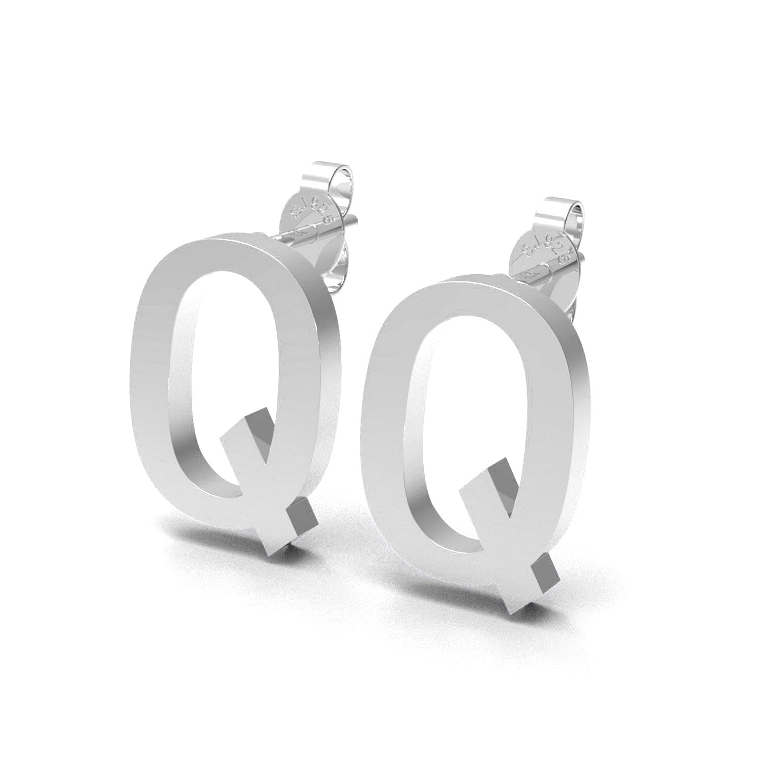 Orecchino a bottone con monogramma iniziale "Q" – Argento Sterling