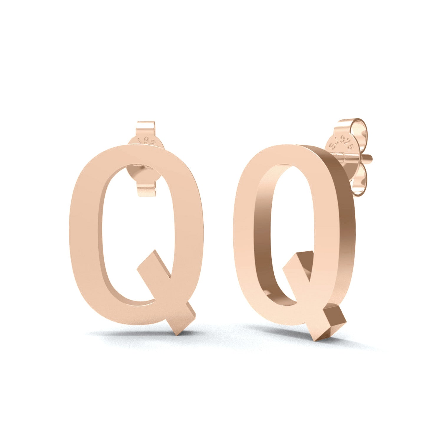 Orecchino a bottone con monogramma iniziale "Q" – Argento Sterling