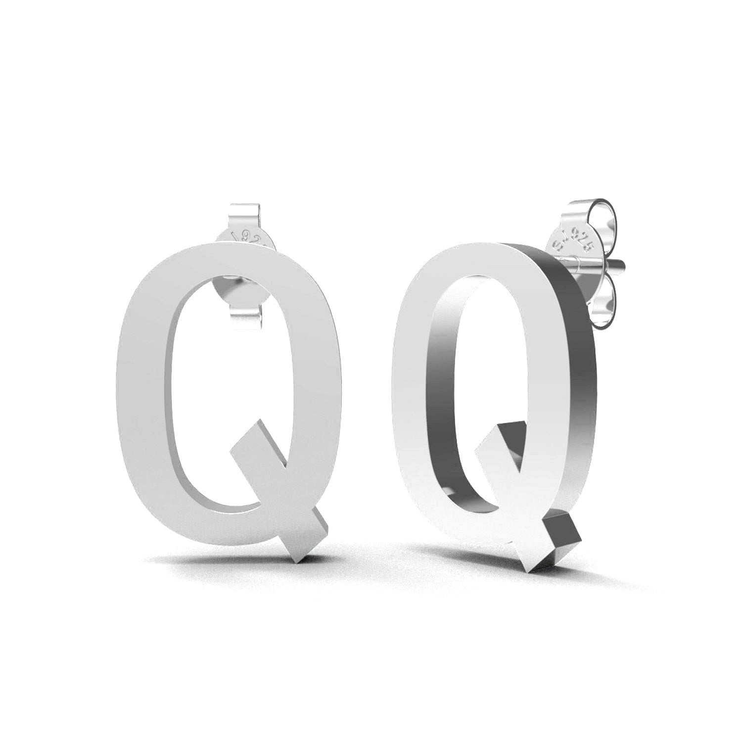 Orecchino a bottone con monogramma iniziale "Q" – Argento Sterling