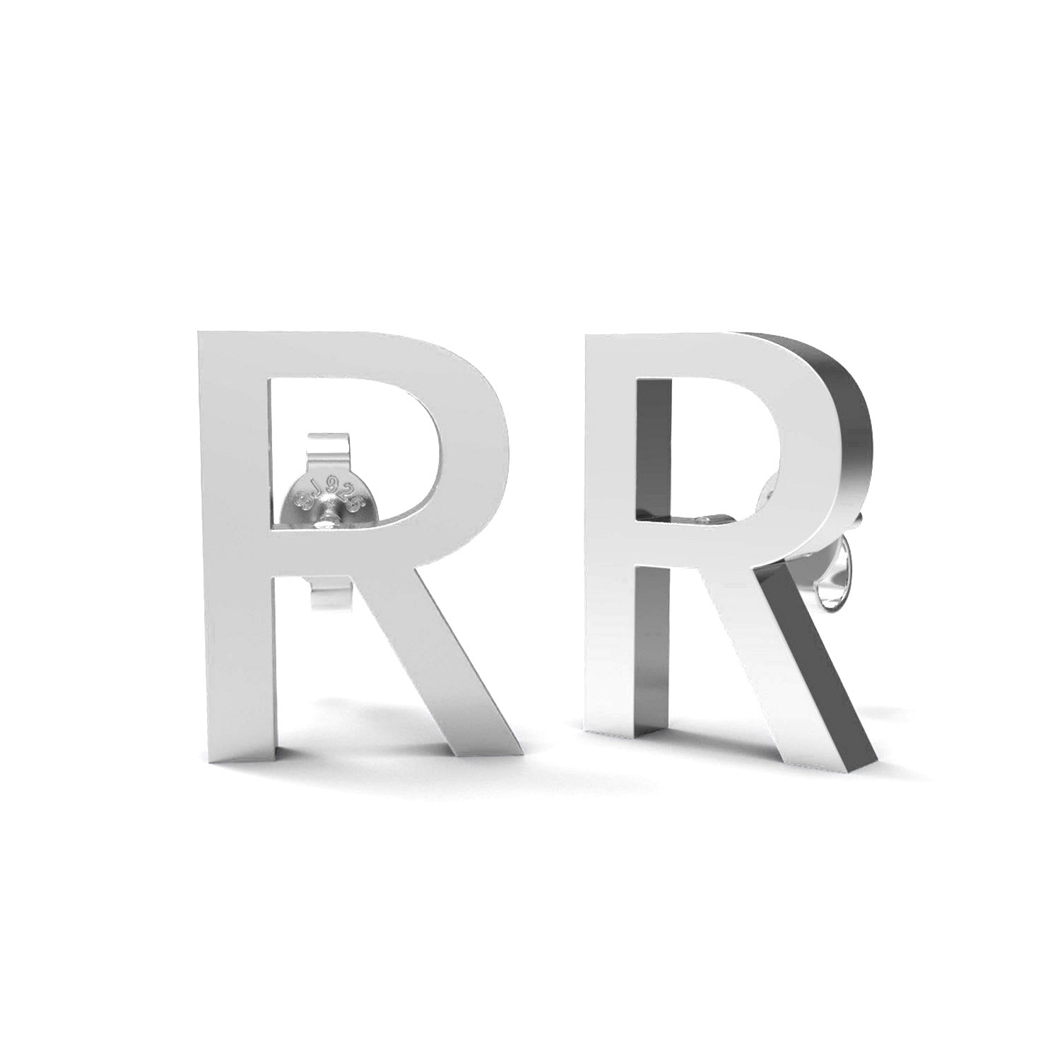 Initial "R" Monogram Stud Earring – Sterling Silver