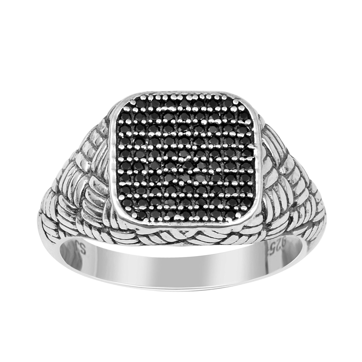 Men's Signet Ring - Black Spinel Gemstone Sterling Silver