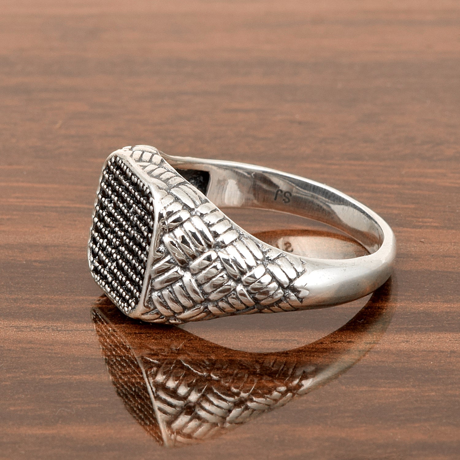 Men's Signet Ring - Black Spinel Gemstone Sterling Silver