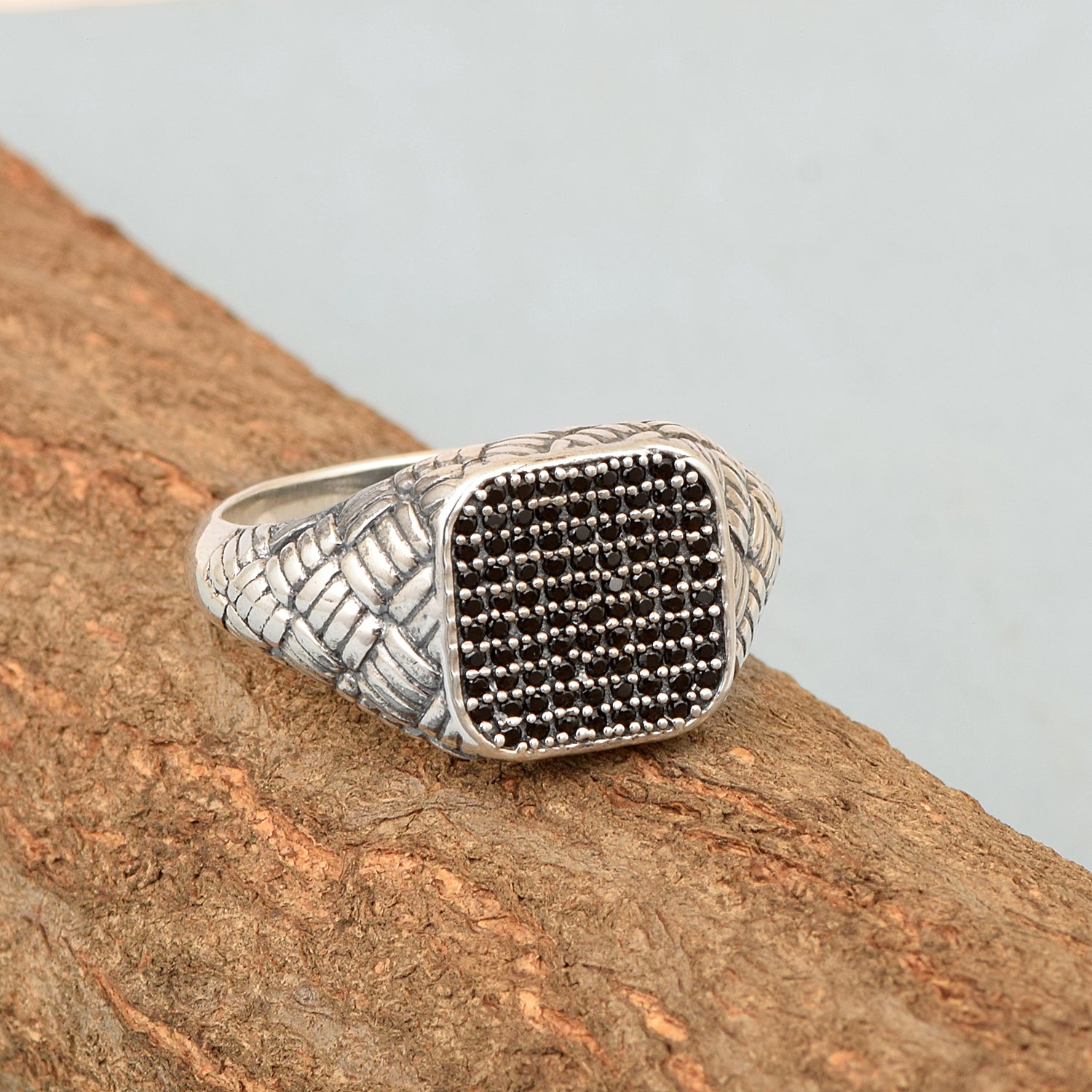 Men's Signet Ring - Black Spinel Gemstone Sterling Silver