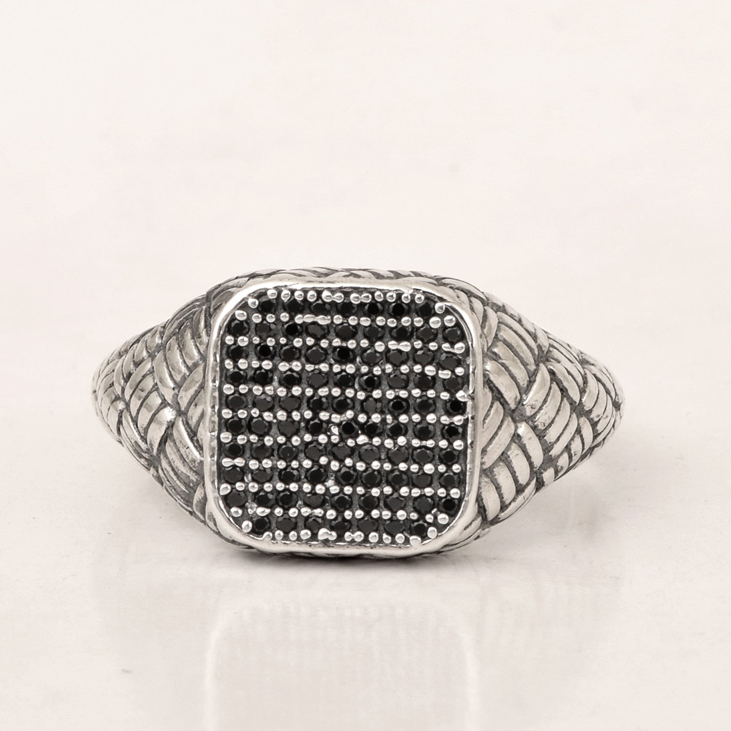 Men's Signet Ring - Black Spinel Gemstone Sterling Silver