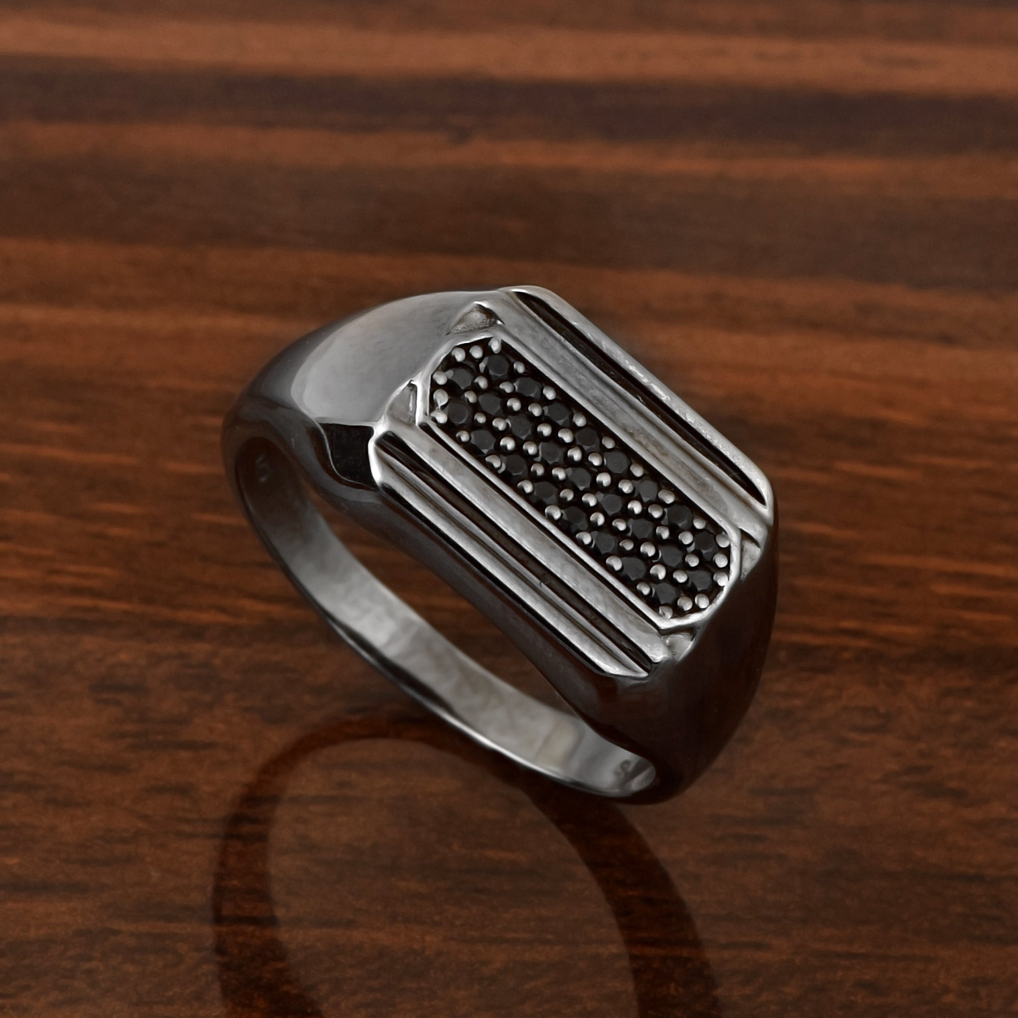 Sterling Silver Black Spinel Black Finished Men's Ring