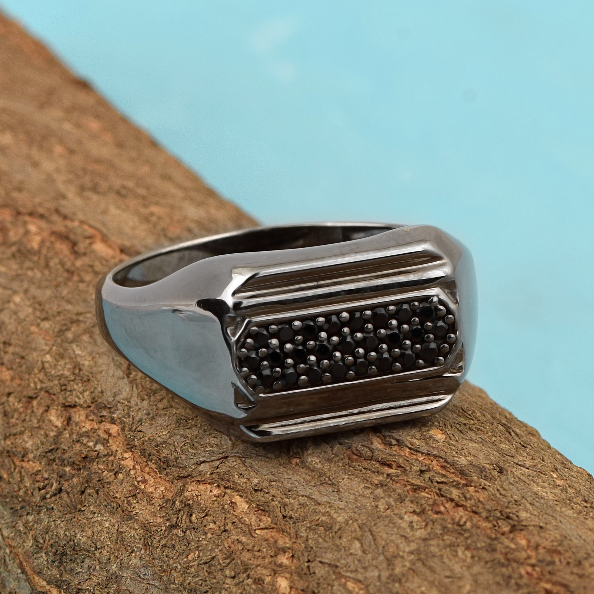 Sterling Silver Black Spinel Black Finished Men's Ring