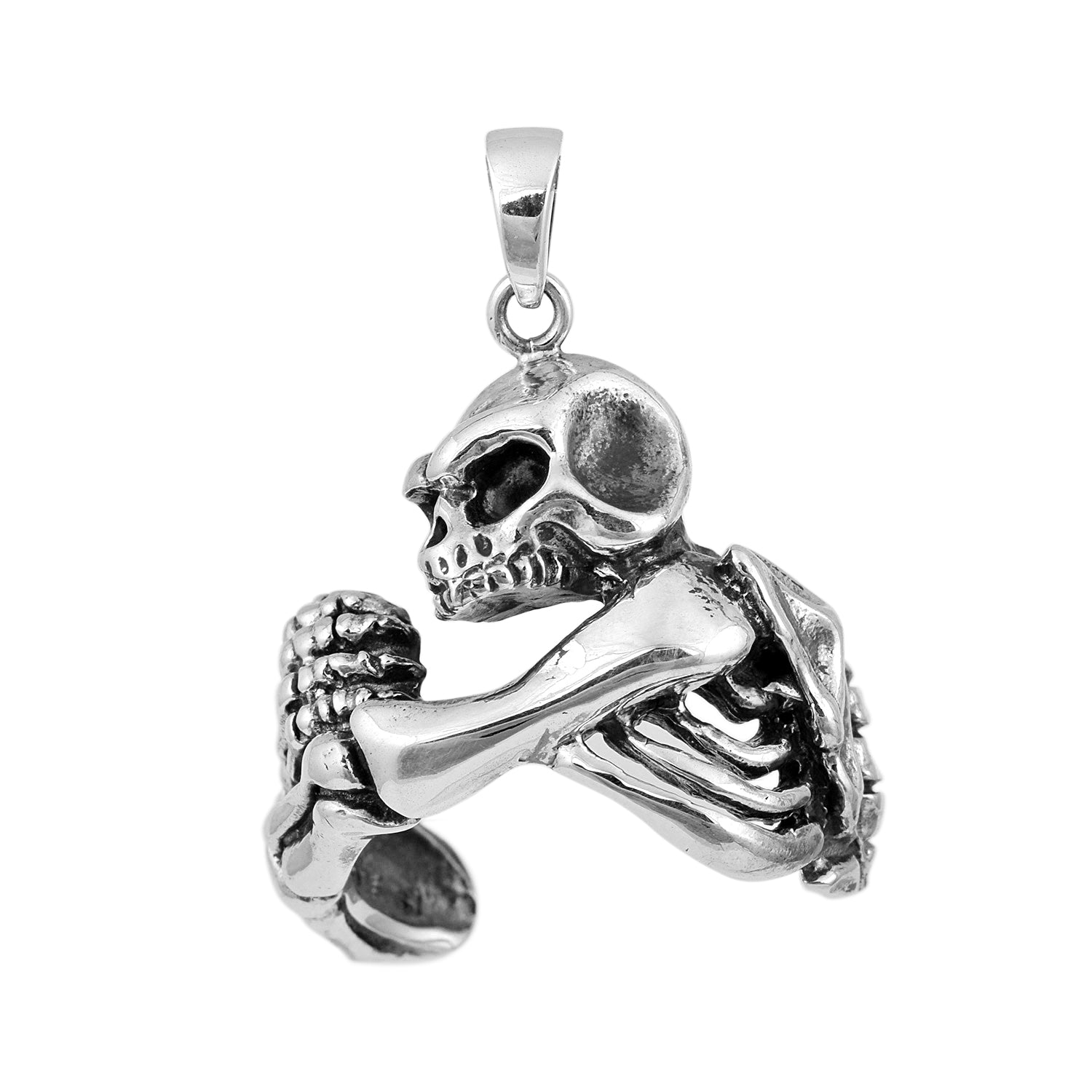 Skeleton Warrior Edgy 3D Skull Pendant - Sterling Silver