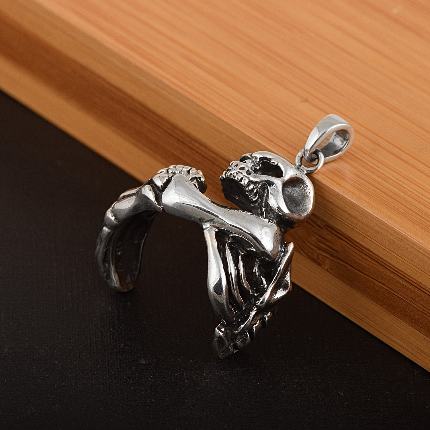 Skeleton Warrior Edgy 3D Skull Pendant - Sterling Silver