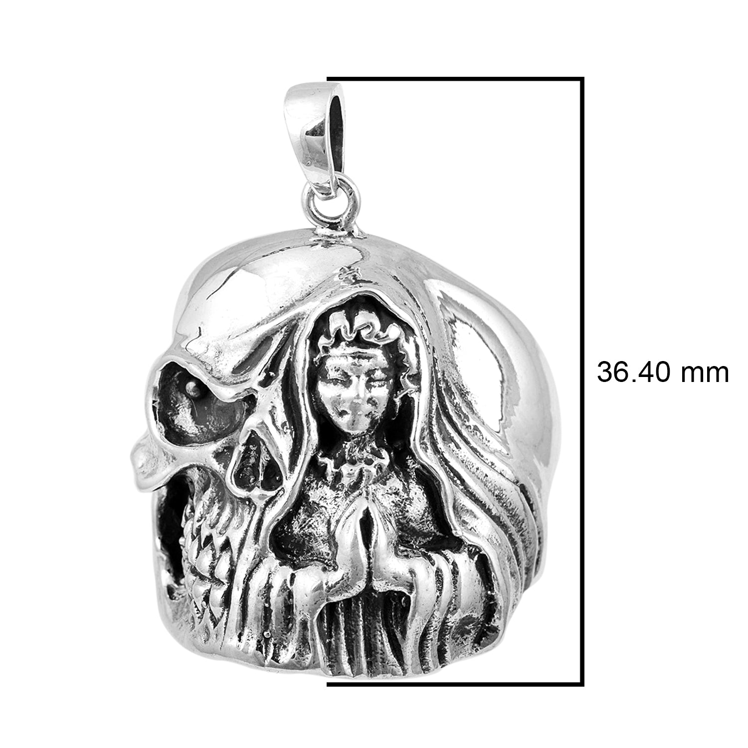 Collana religiosa da uomo in argento massiccio 925 con ciondolo a forma di teschio raffigurante la Santa Madre