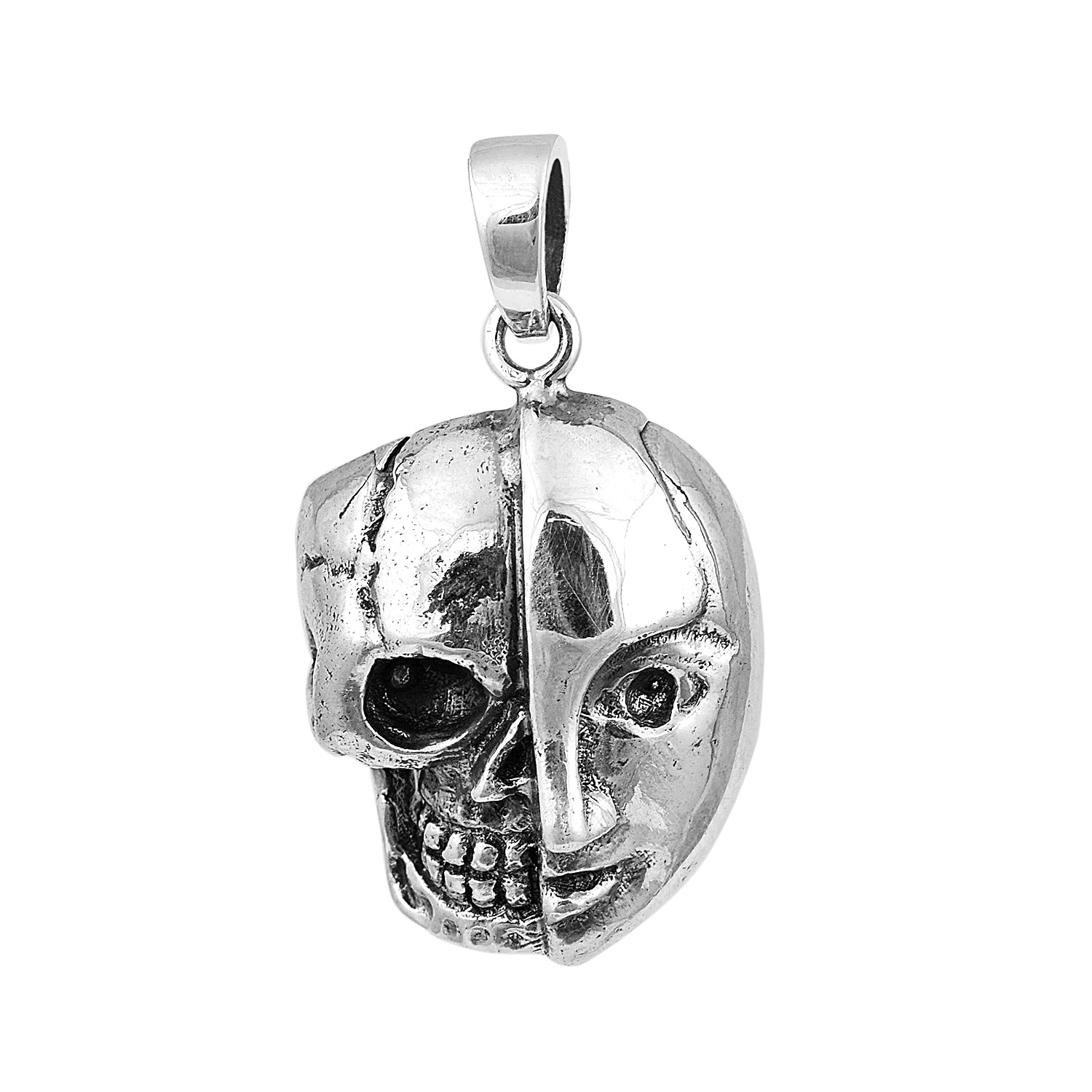 Dual Face & Skull Life & Death Pendant Design - Sterling Silver