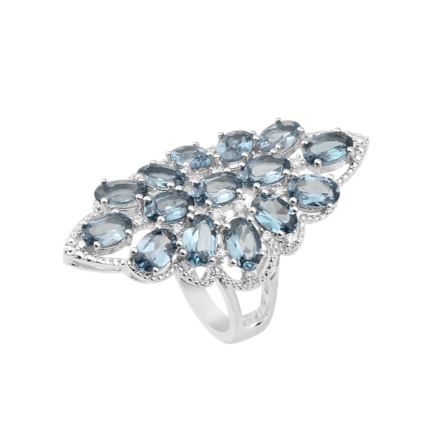 Blue Spinel Cluster Ring - Sterling Silver