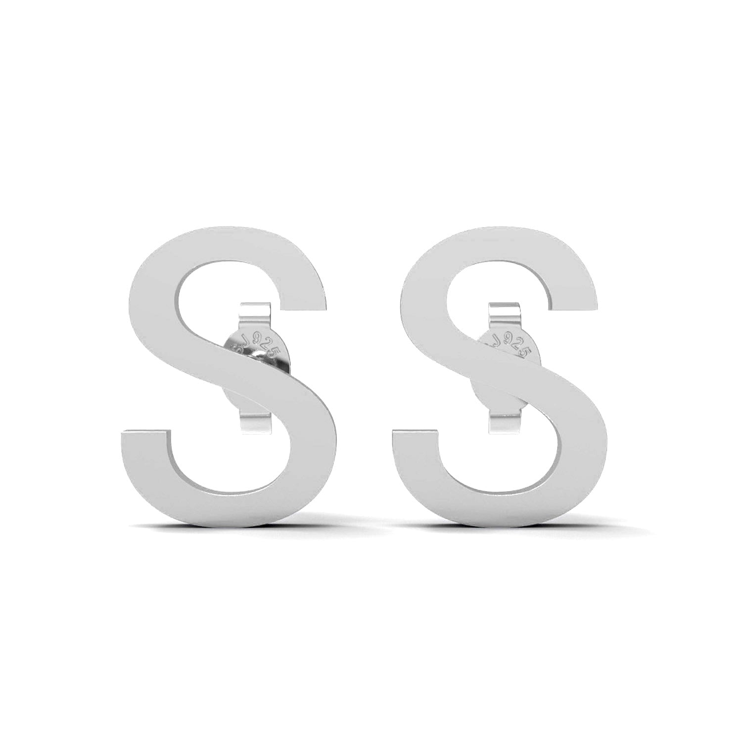 Orecchini a bottone con monogramma iniziale "S" – Argento Sterling
