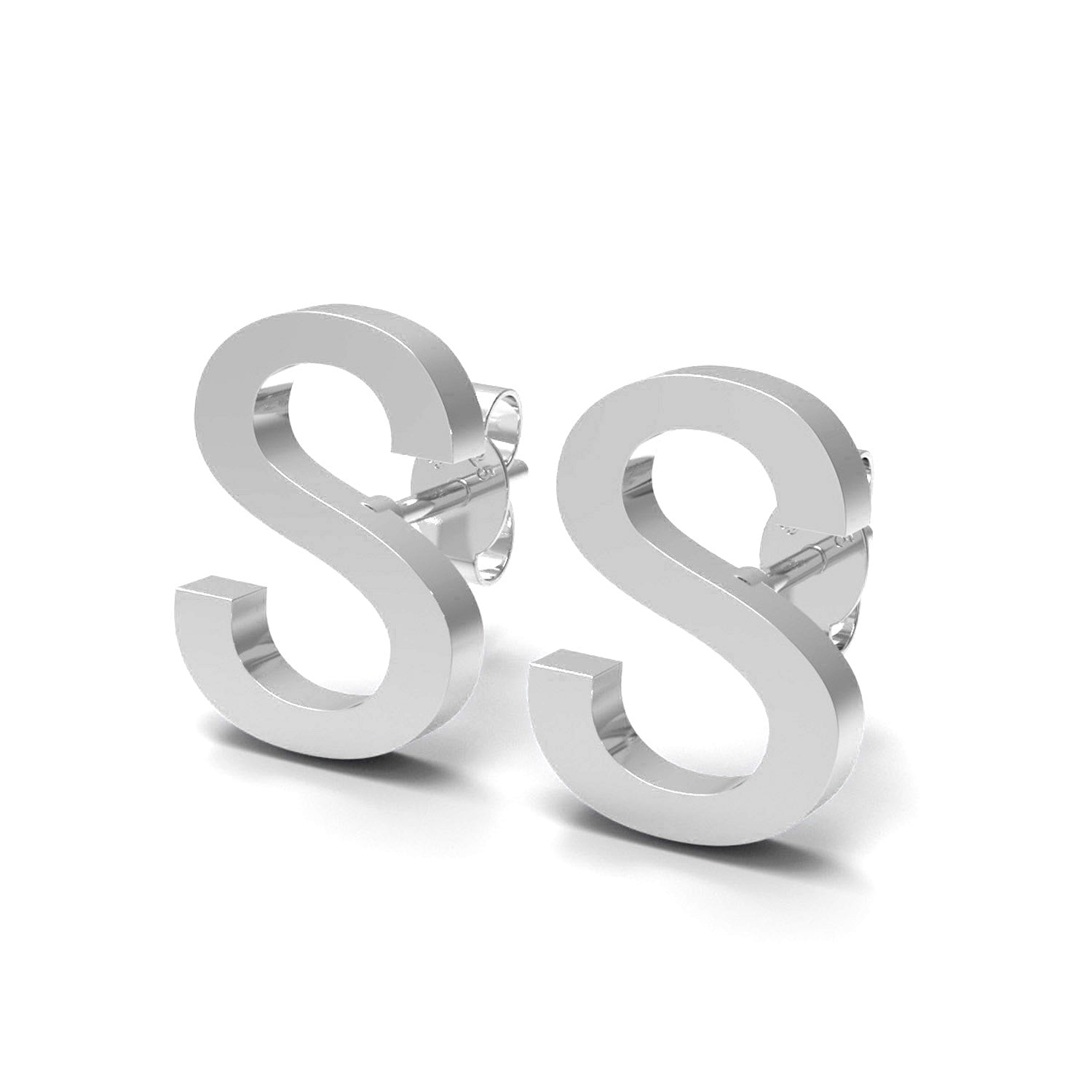 Orecchini a bottone con monogramma iniziale "S" – Argento Sterling