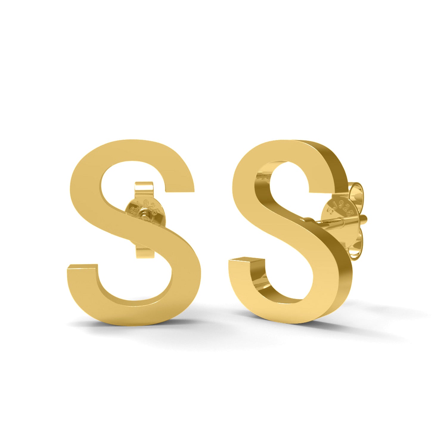 Orecchini a bottone con monogramma iniziale "S" – Argento Sterling