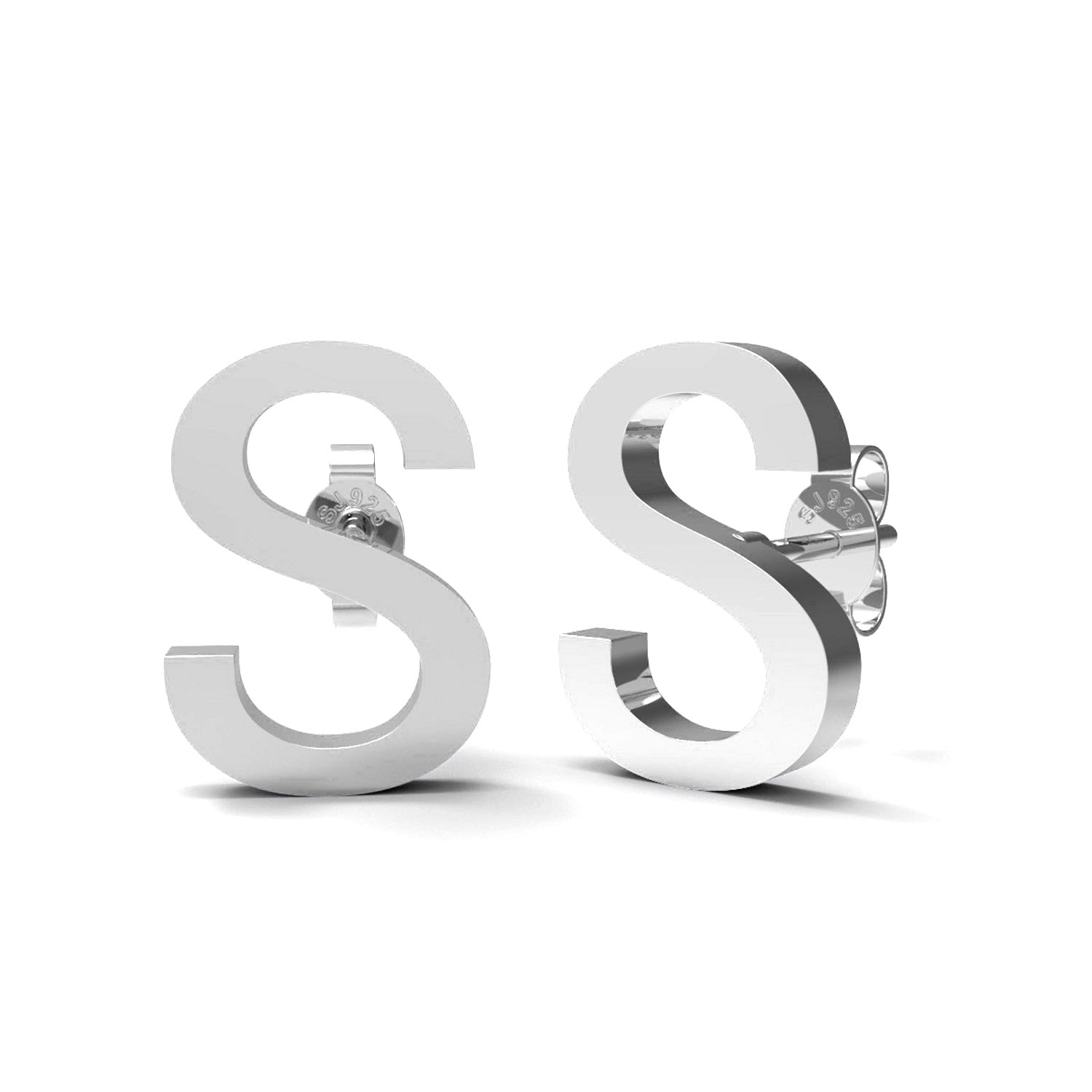 Orecchini a bottone con monogramma iniziale "S" – Argento Sterling