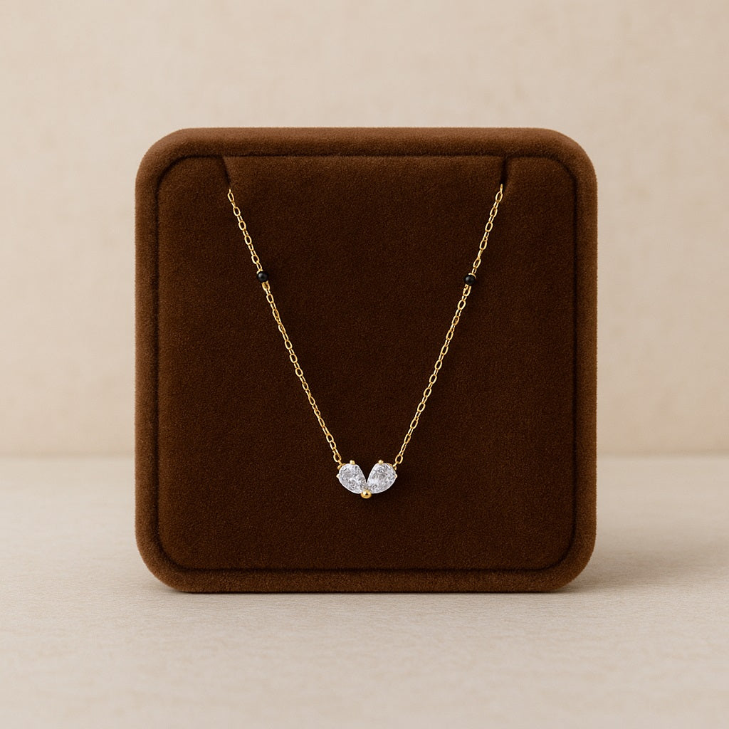 Twin Pear Butterfly Pendant Mangalsutra – Sterling Silver Gold Plated