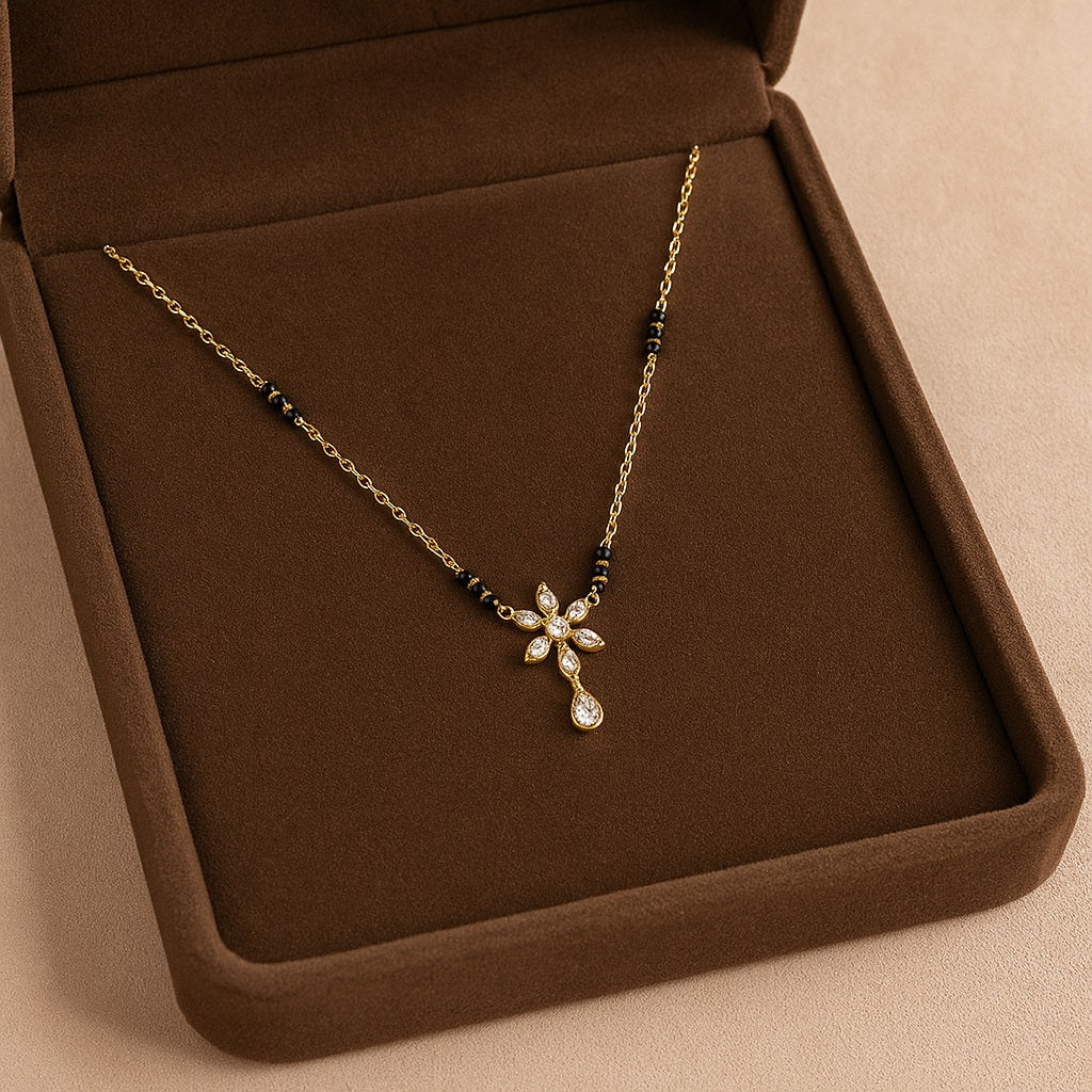 Floral Drop Mangalsutra – Sterling Silver Gold Plated