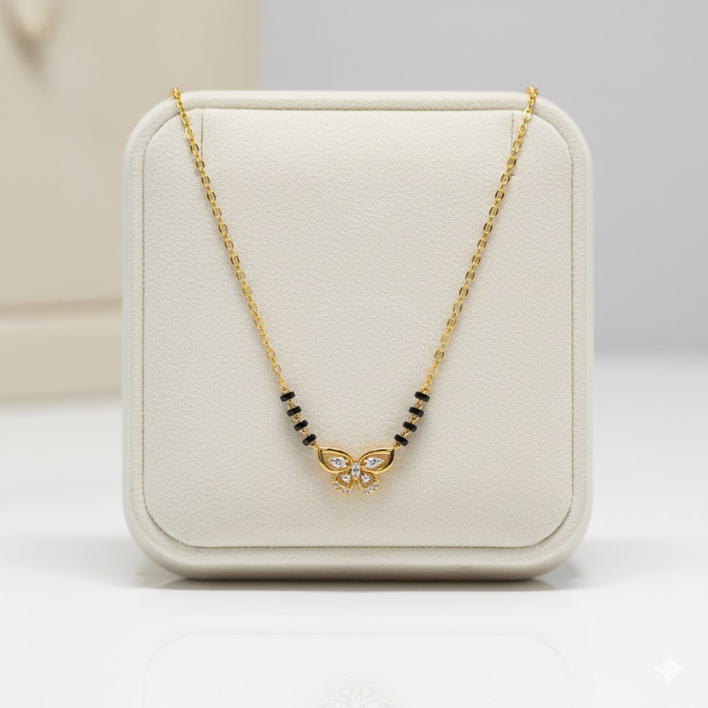 Butterfly Motif Mangalsutra – Sterling Silver Gold Plated