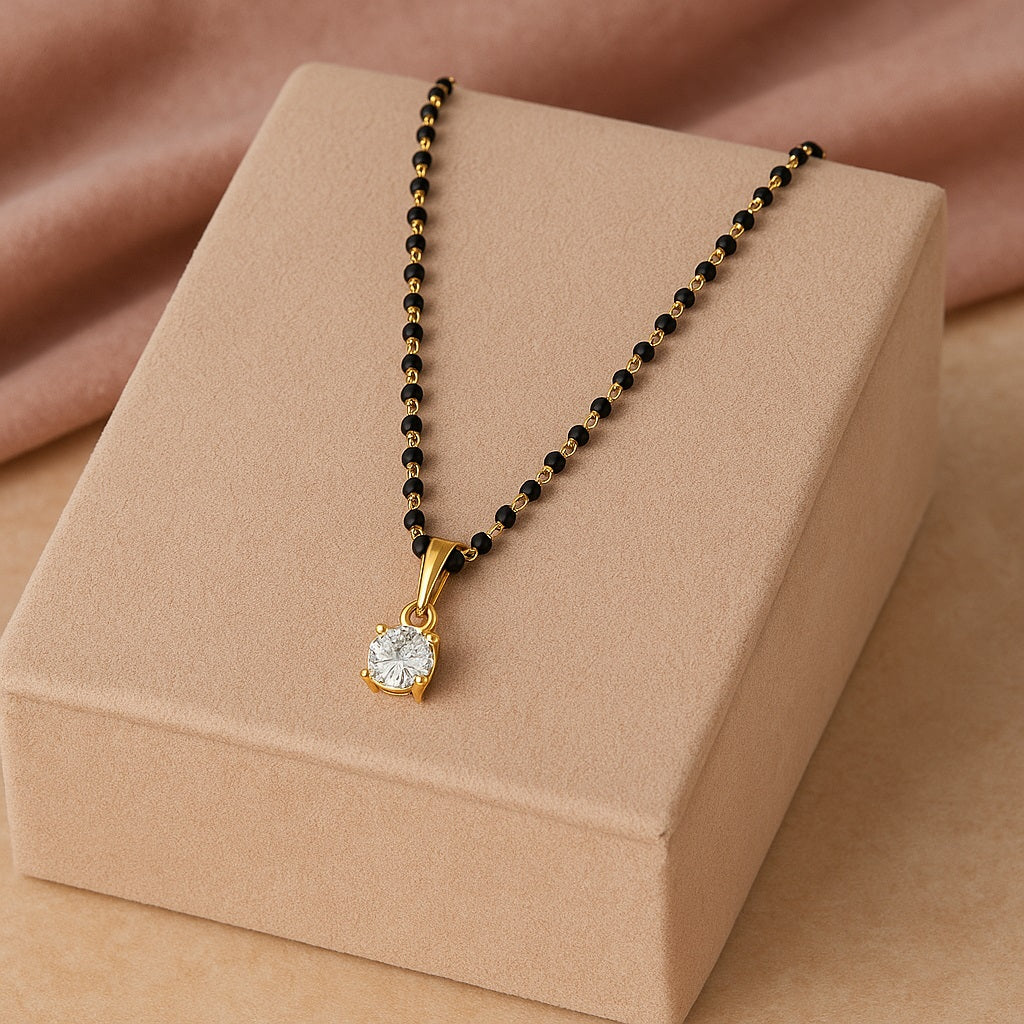 Solitaire Mangalsutra – Sterling Silver Gold Plated