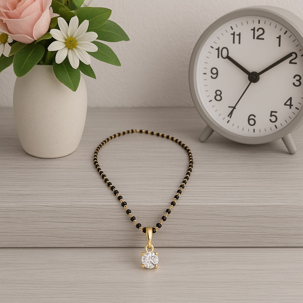 Solitaire Mangalsutra – Sterling Silver Gold Plated