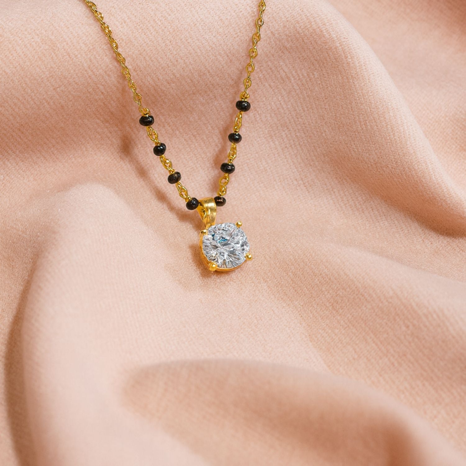 Solitaire Pendant Mangalsutra – Sterling Silver Gold Plated