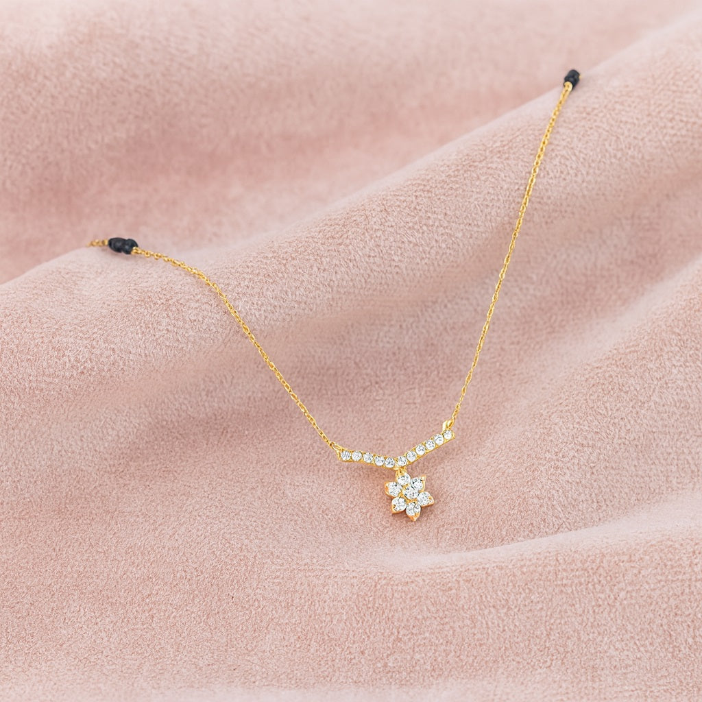 Floral V-Shape Mangalsutra – Sterling Silver Gold-Plated