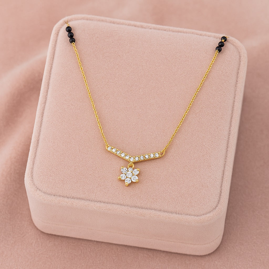 Floral V-Shape Mangalsutra – Sterling Silver Gold-Plated
