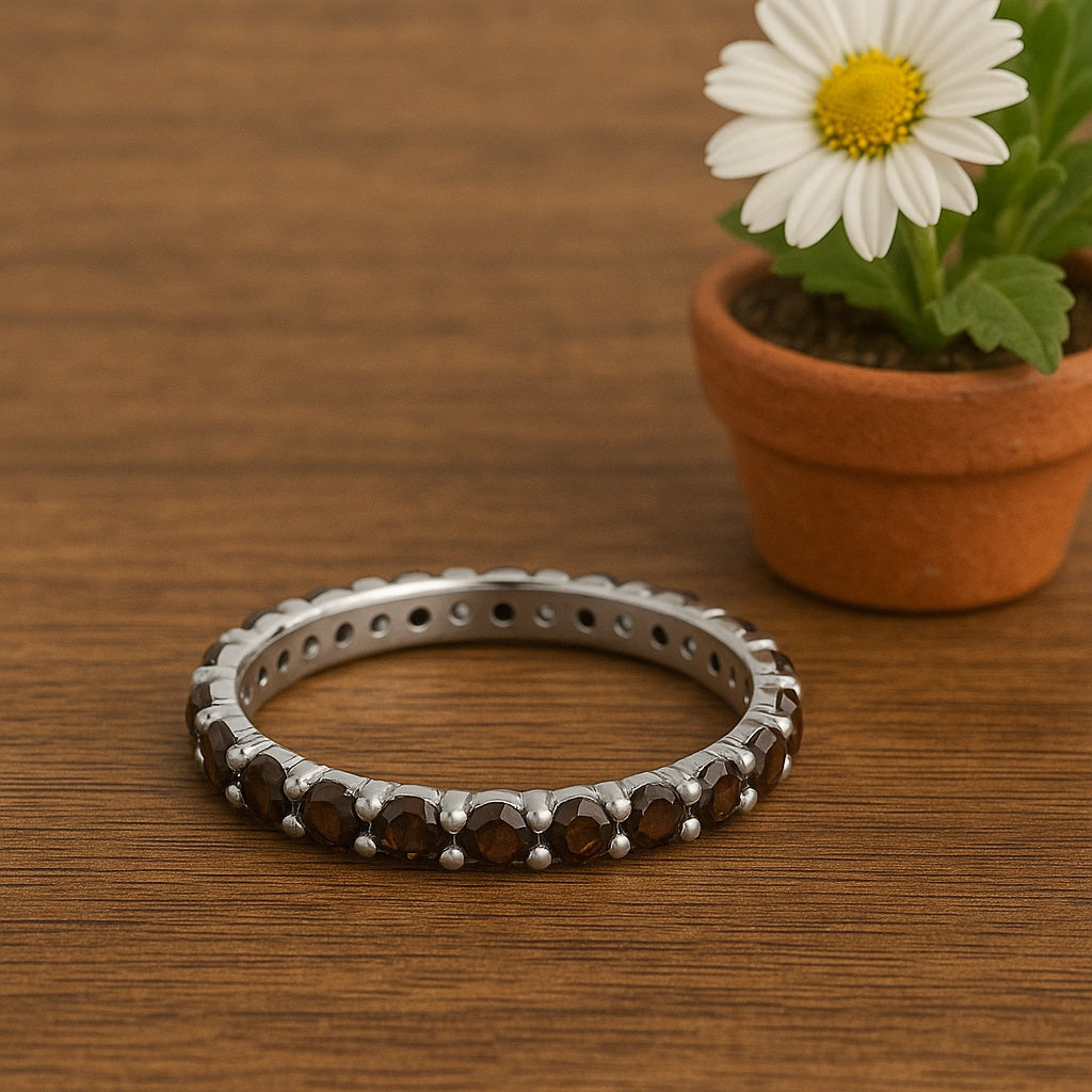 Garnet Full Eternity Ring – Sterling Silver