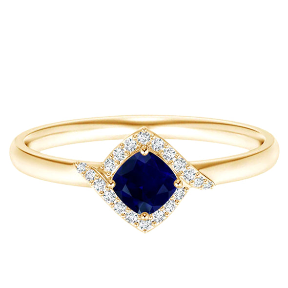 0.25 Cts Cushion Cut Blue Sapphire Wedding Ring Unique Promise Ring Vintage 9k Yellow Gold Engagement Ring