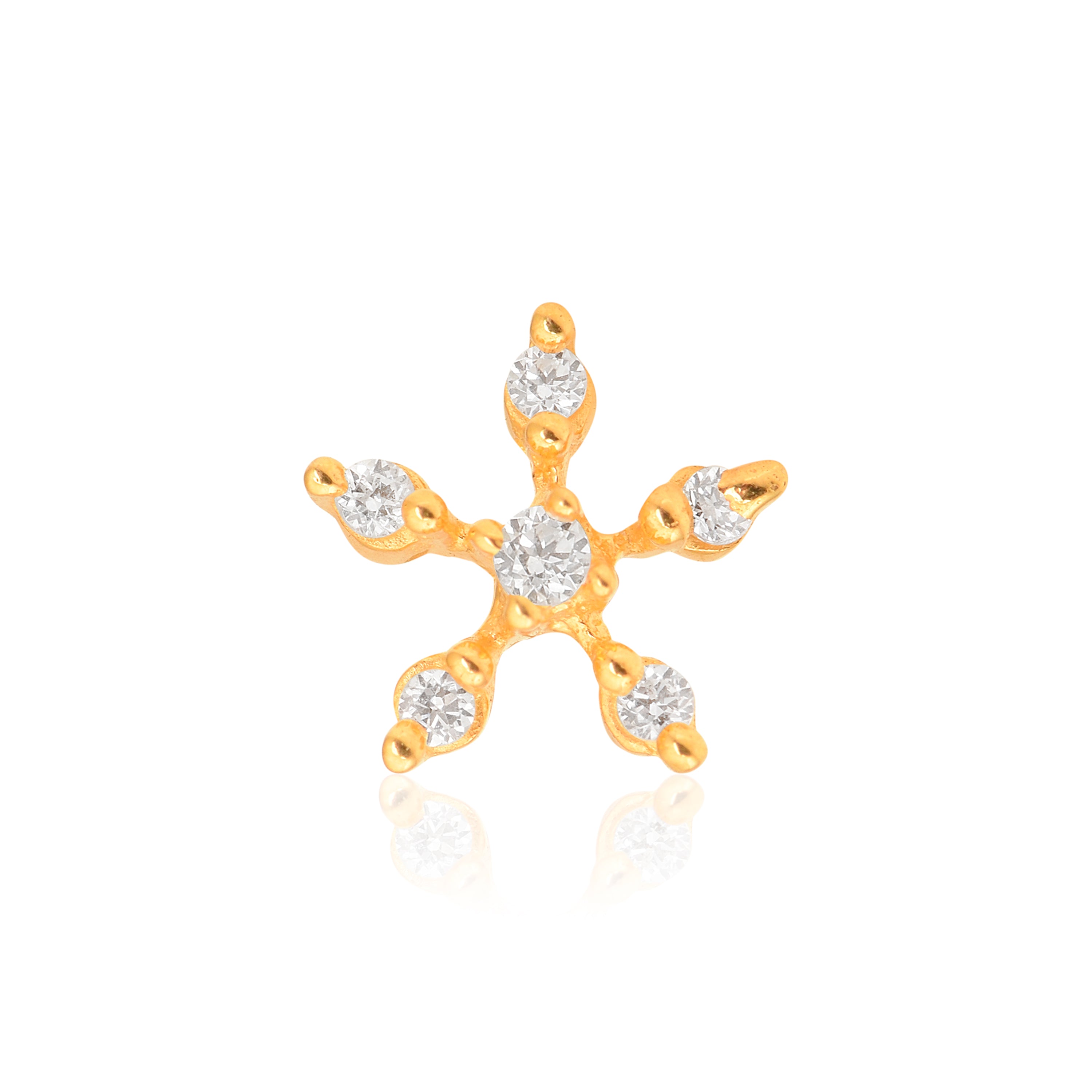White CZ Six-Point Floral Nose Pin - Sterling Silver Gold Plated