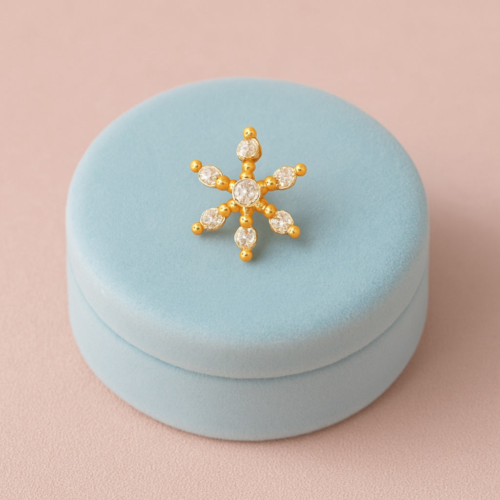 White CZ Six-Point Floral Nose Pin - Sterling Silver Gold Plated