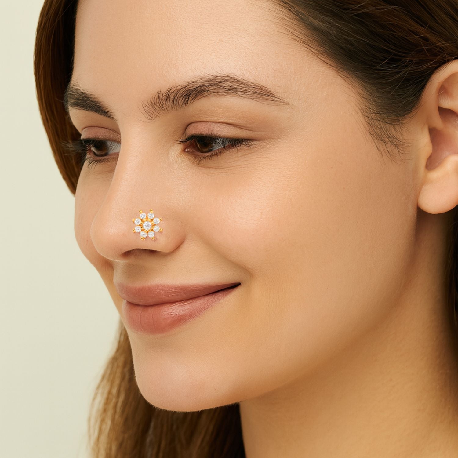 White CZ Cluster Nose Pin - Sterling Silver Gold Plated