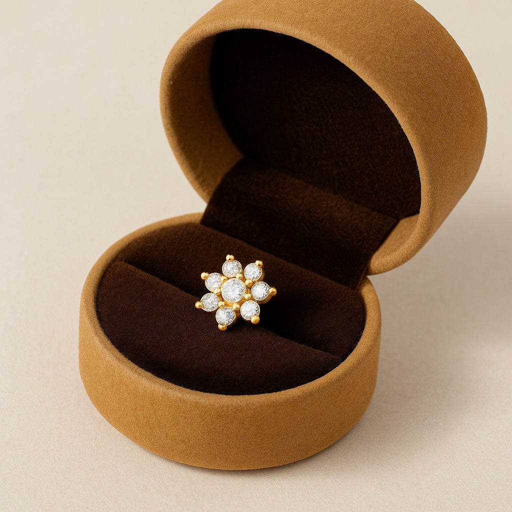 White CZ Cluster Nose Pin - Sterling Silver Gold Plated