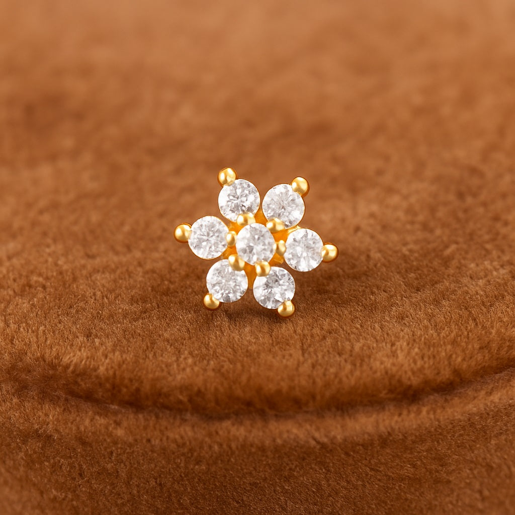 Perno da naso con pietra trasparente a grappolo floreale - Argento Sterling