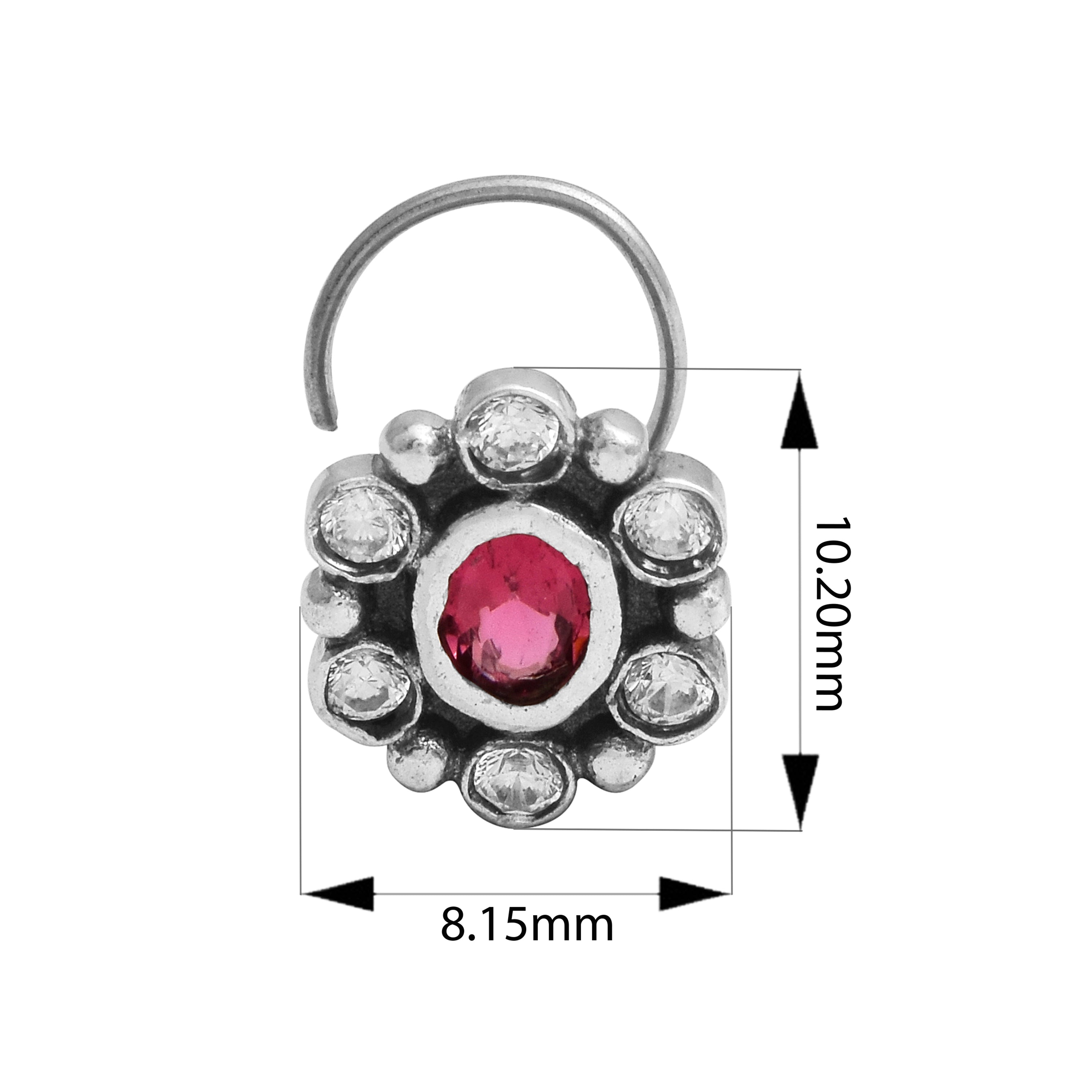 Red Gemstone Nose Pin – Sterling Silver