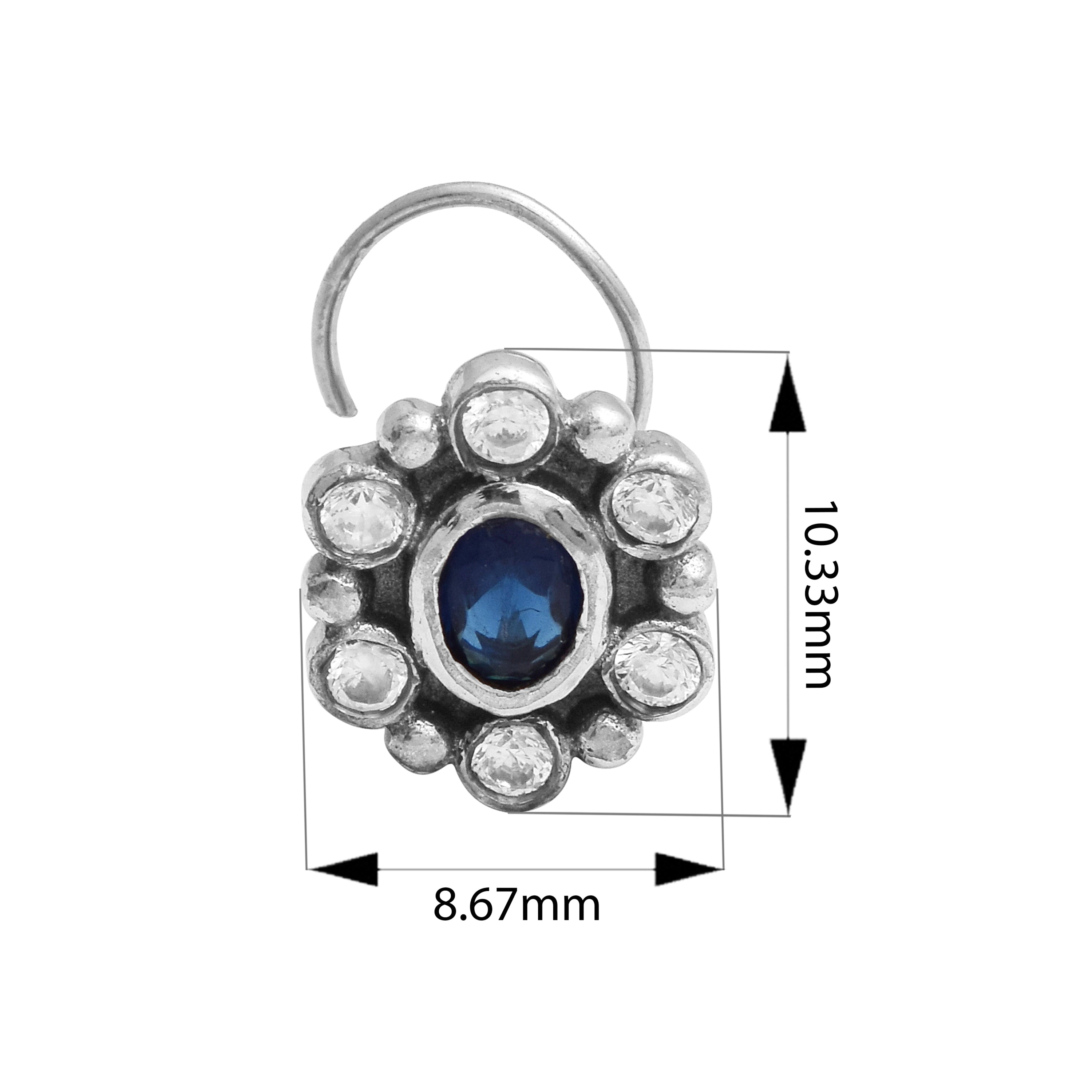 Blue Gemstone Nose Pin – Sterling Silver