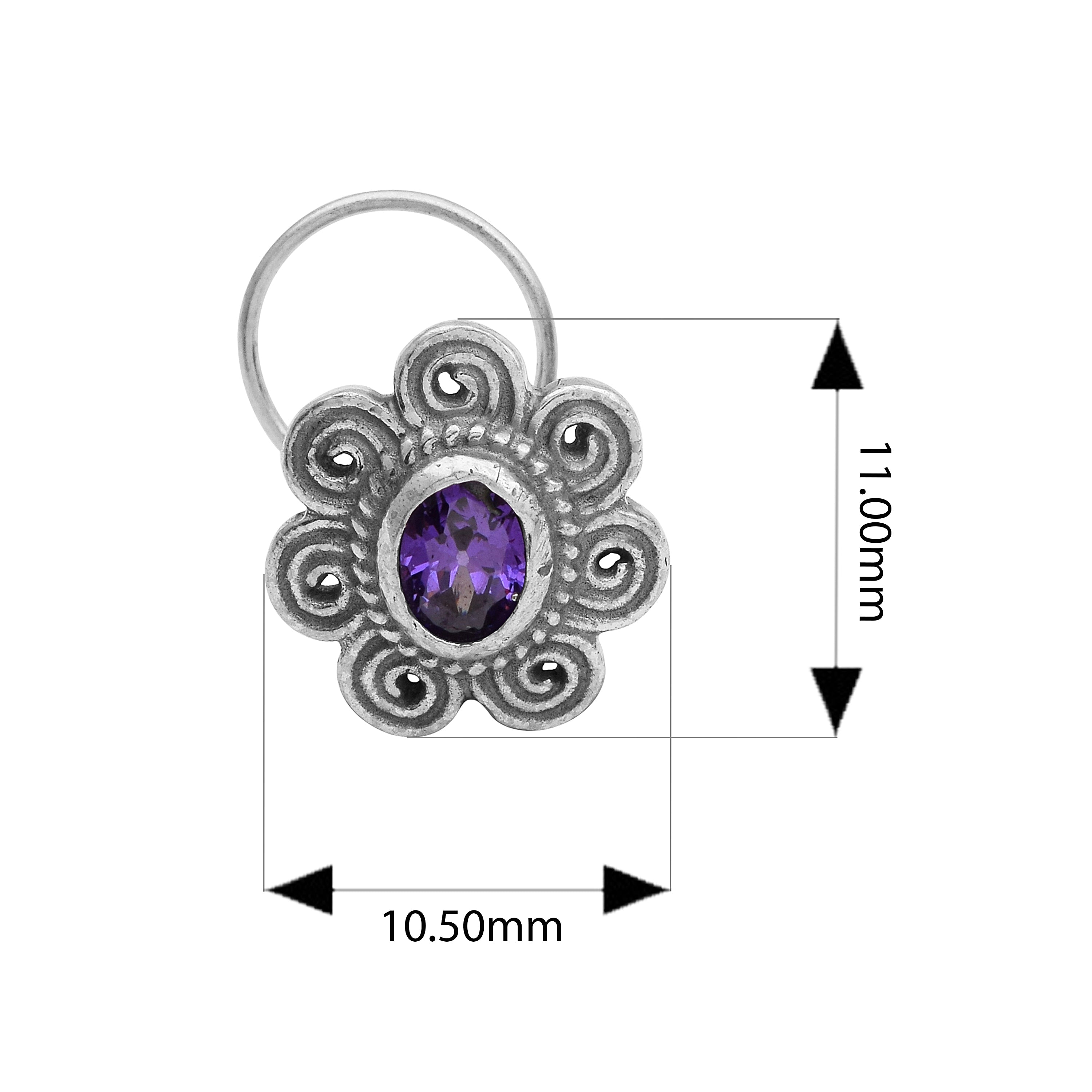 Purple Gemstone Vintage Floral Nose Pin- Sterling Silver