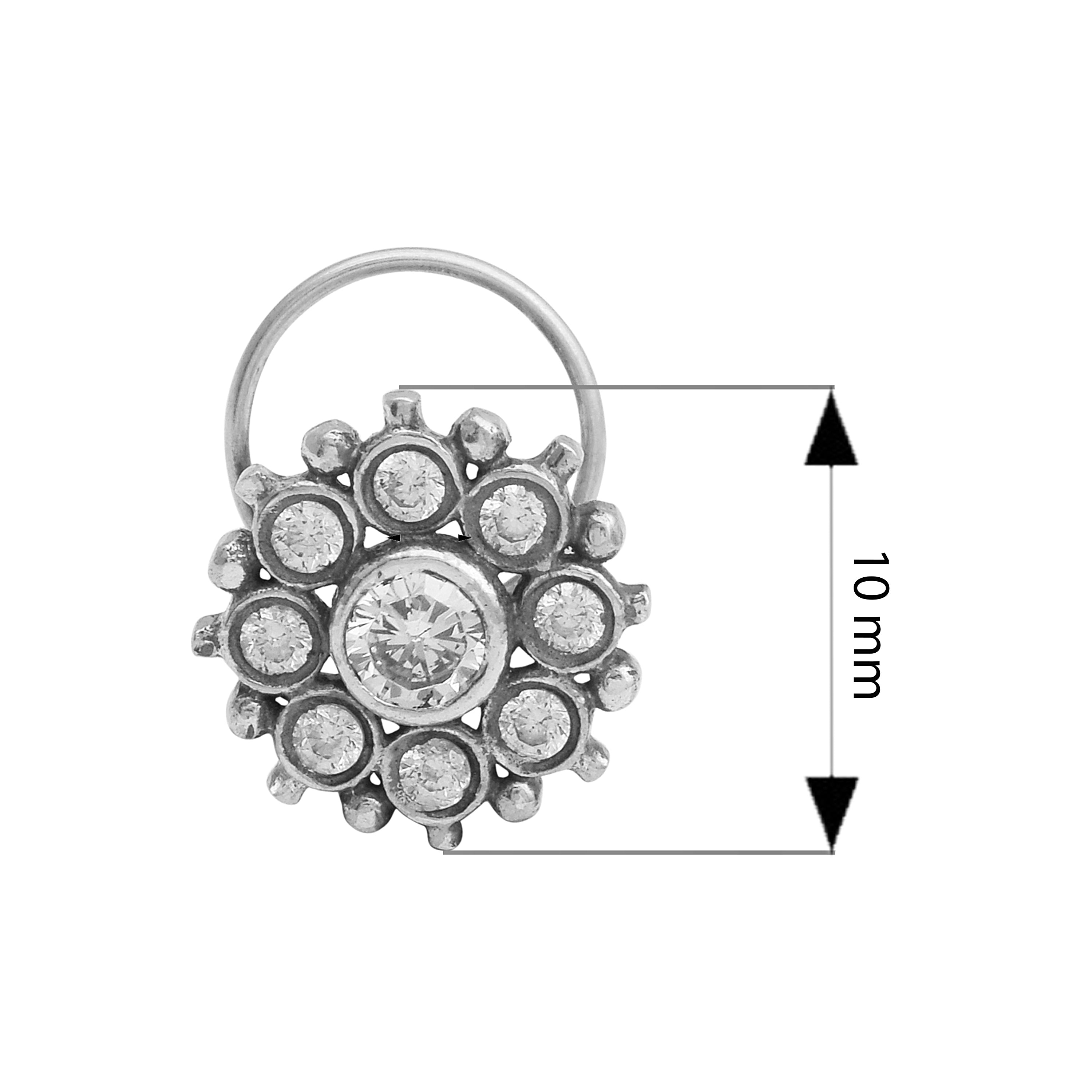 Floral Cluster Clear Stone Nose Pin - Sterling Silver