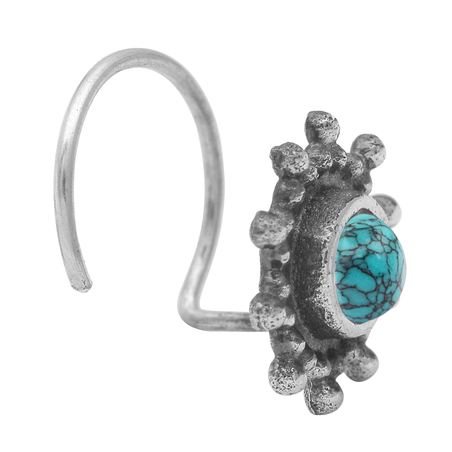 Blue Turquoise Nose Pin - Sterling Silver