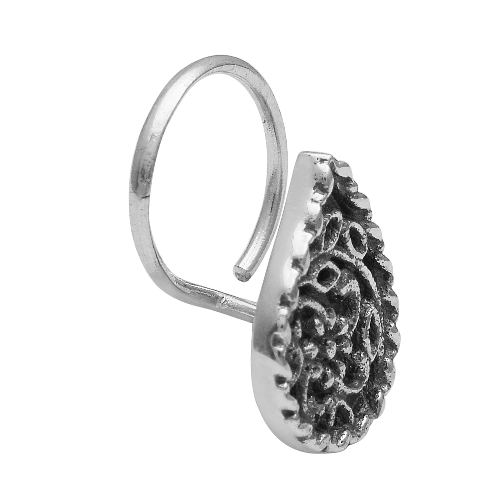 Oxidized Floral Paisley Design Nose Pin - Sterling Silver