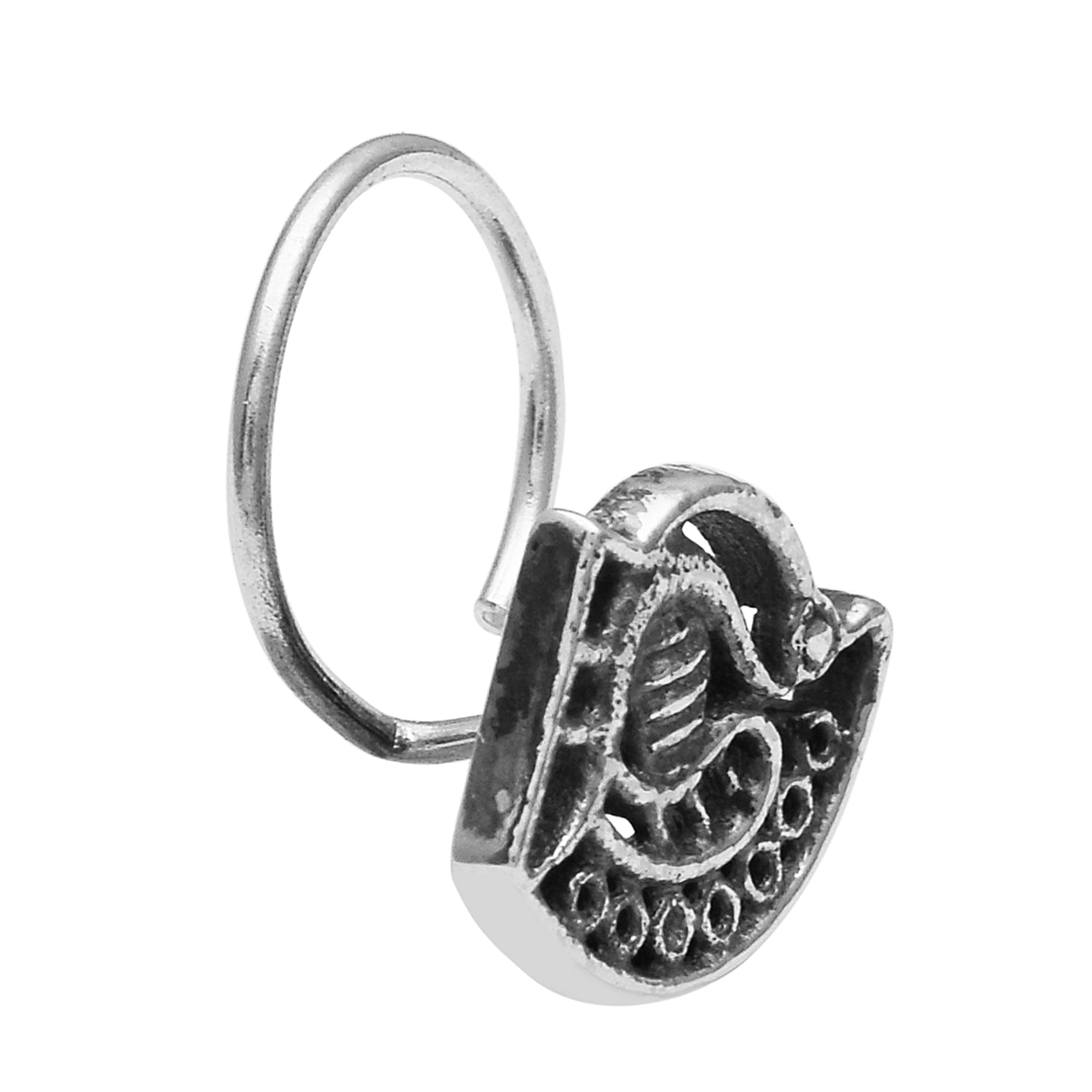 Oxidized Tribal Design Nose Pin - Sterling Silver