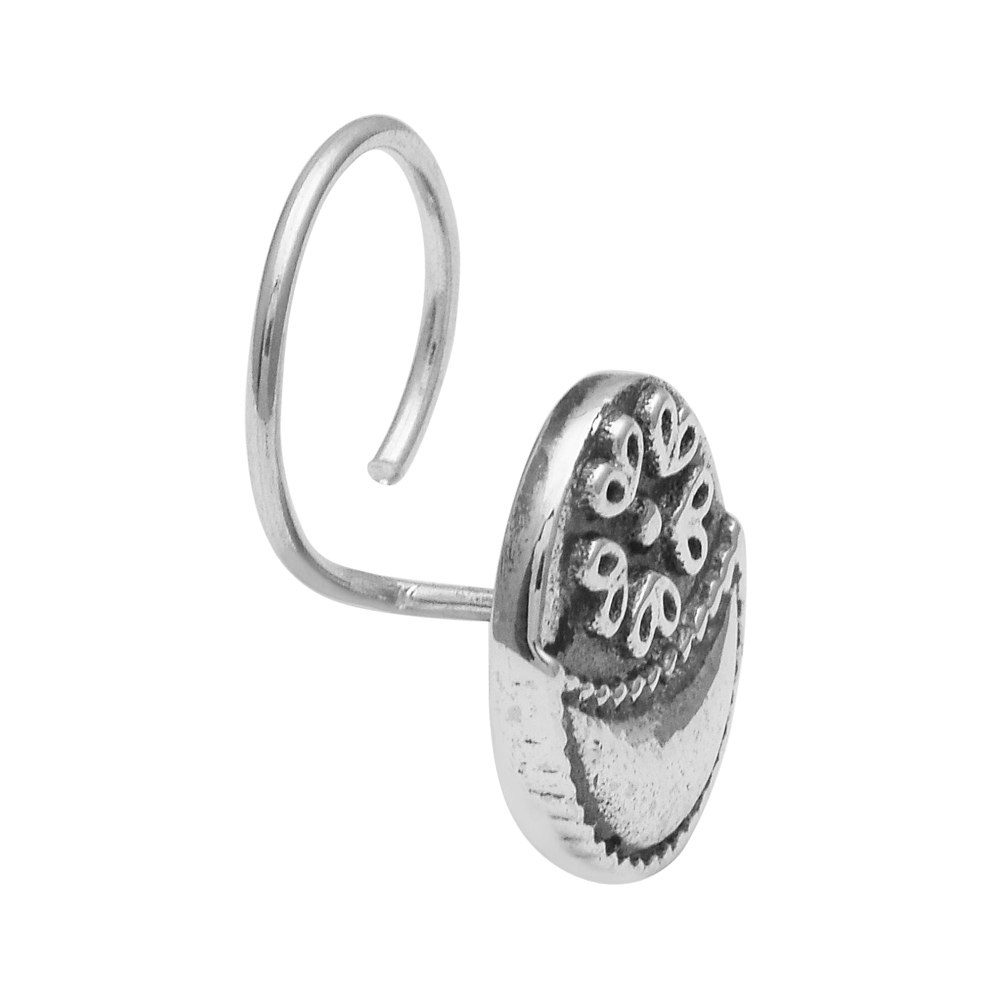 Oval Boho Motif Design Nose Pin - Sterling Silver