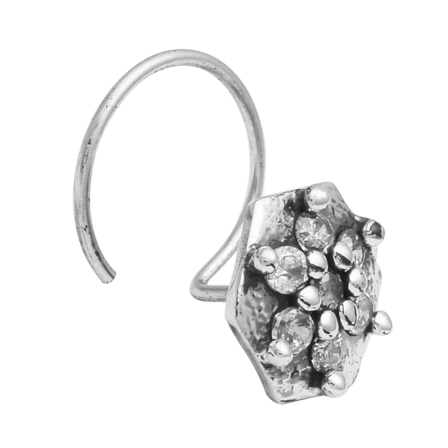 White Gemstone Hexagon Nose Pin - Sterling Silver
