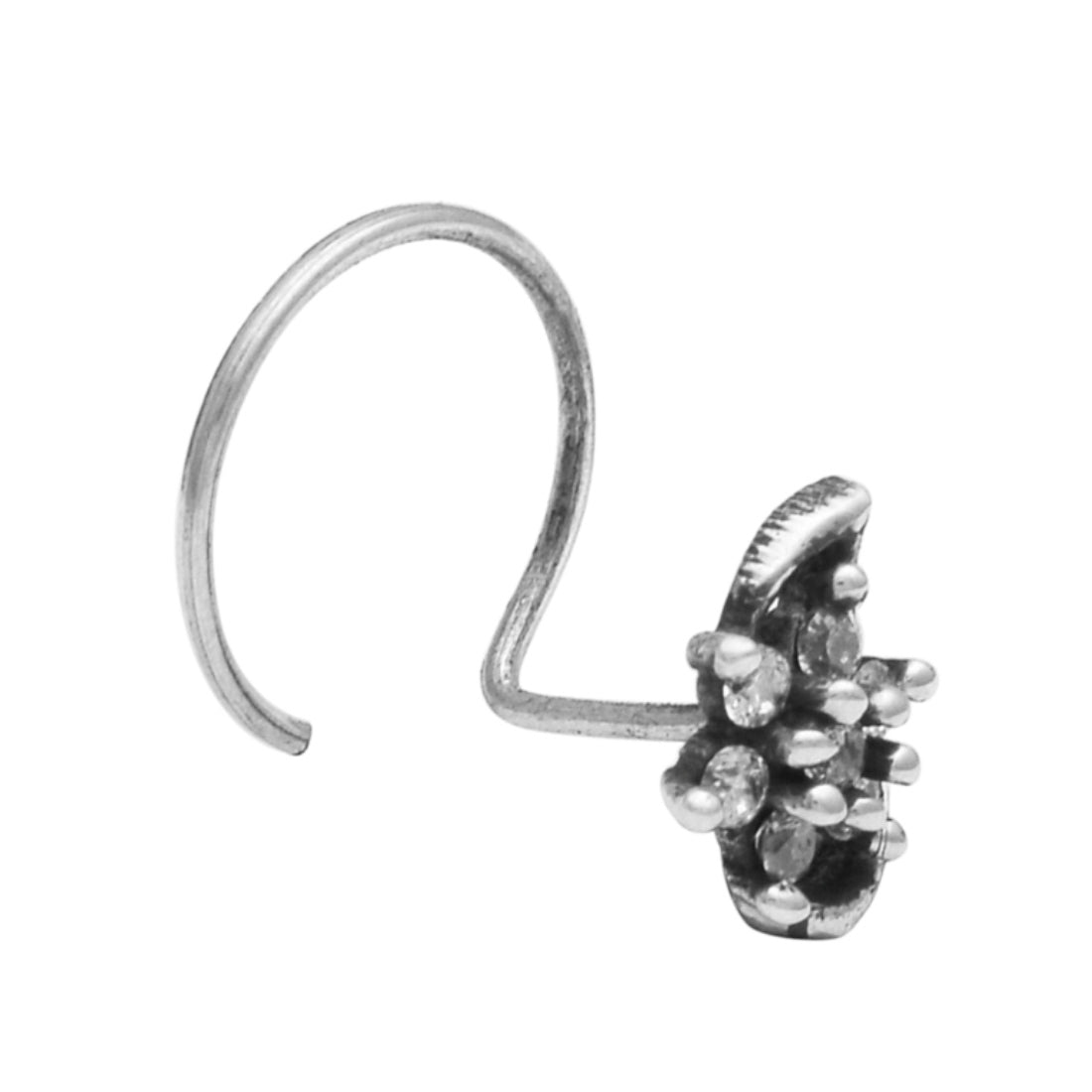 White Gemstone Leaf Ethnic Nose Pin - Sterling Silver