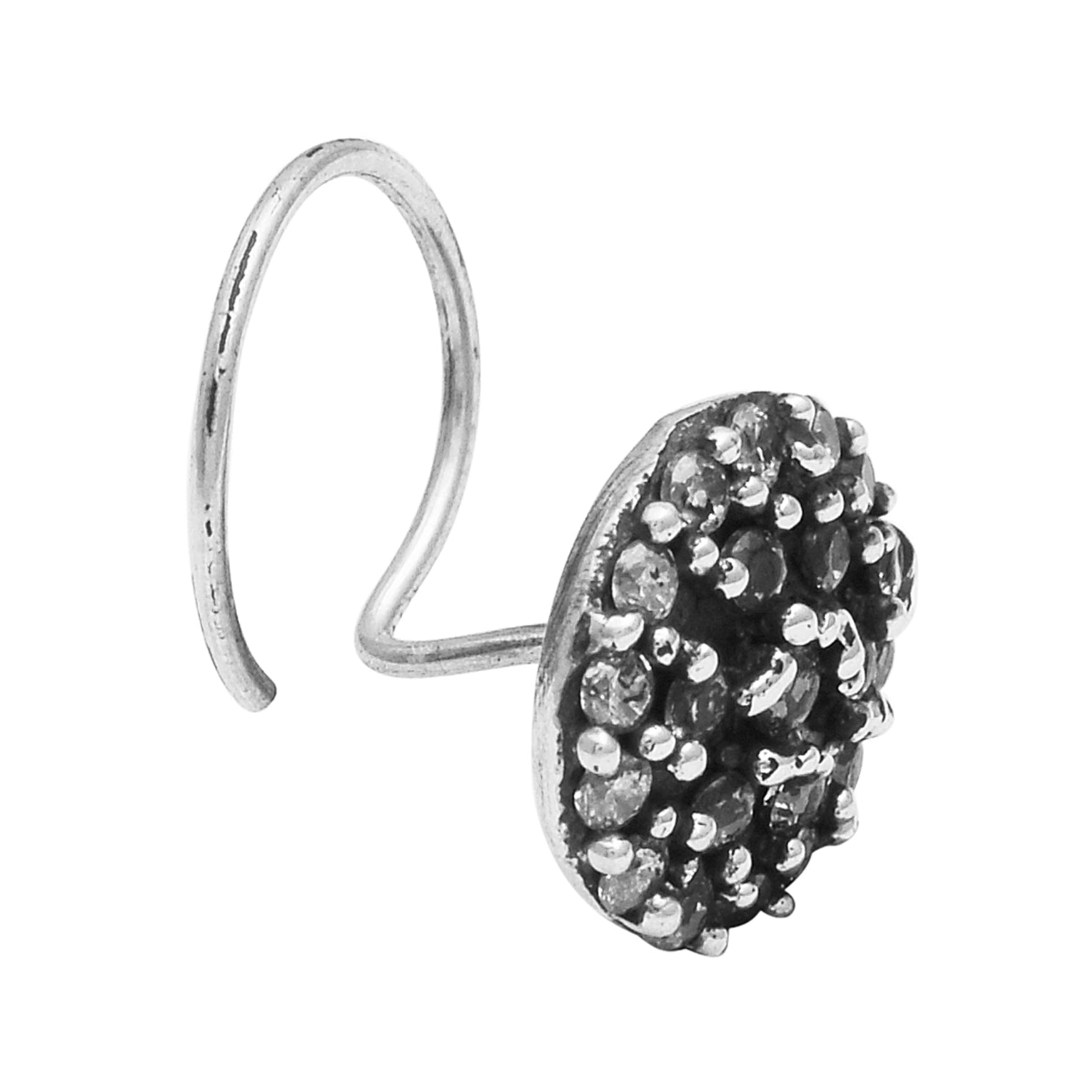 Oxidized Floral Cluster Nose Pin - Sterling Silver